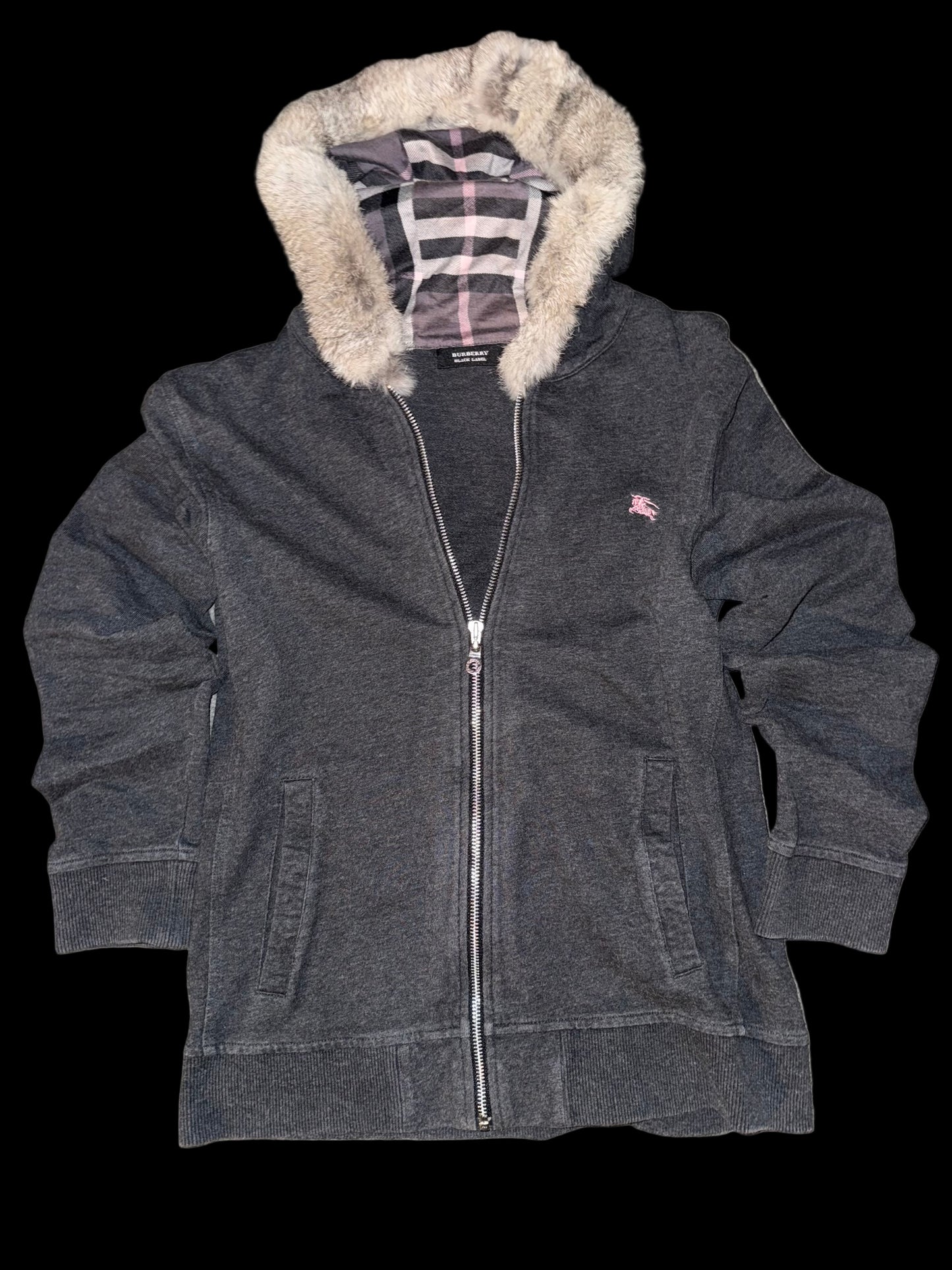 00s burberry black label fur zipper