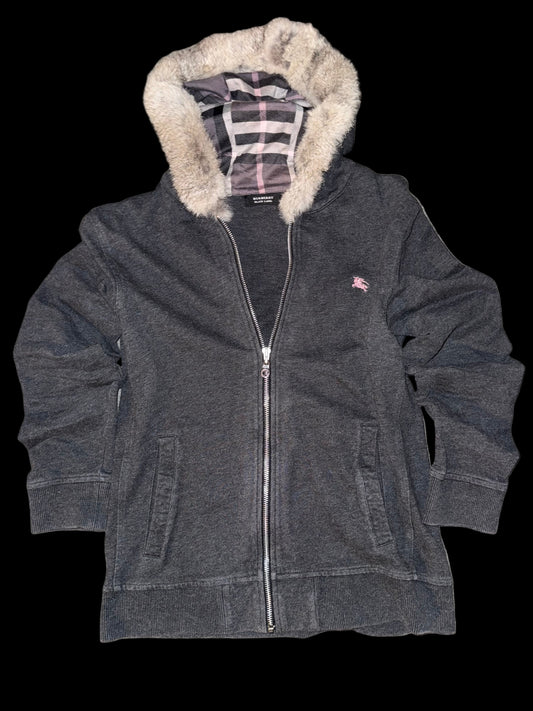 00s burberry black label fur zipper